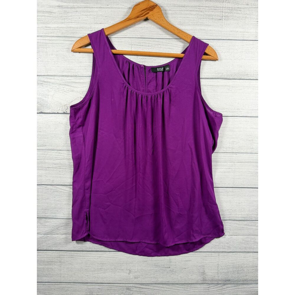 a.n.a A New Approach Women's L Purple Sleeveless High Low Blouse Top 1305